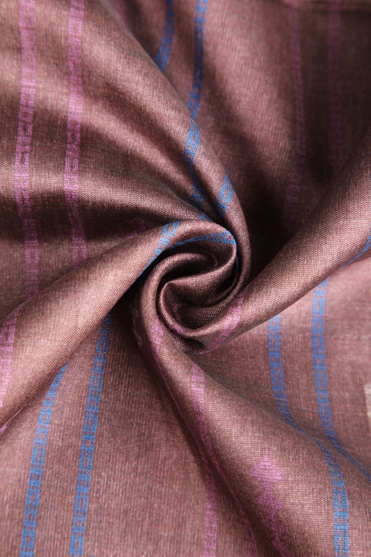 Tawny Brown Semi Tussar Silk with Silver Zari Stripes view 4