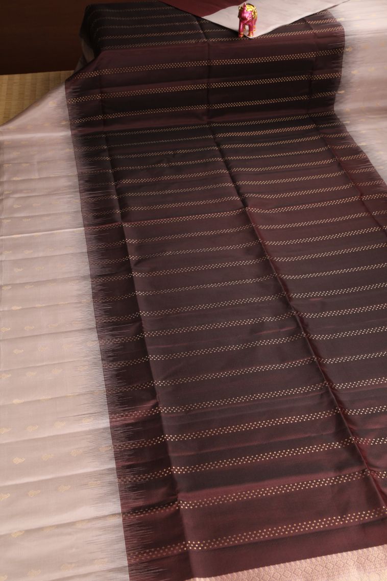 Cinnamon Brown Soft Silk Saree with Gold Zari Floral Puttas view 2