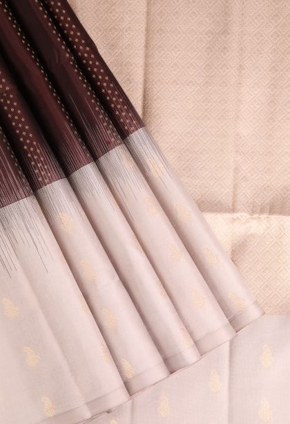 Cinnamon Brown Soft Silk Saree with Gold Zari Floral Puttas