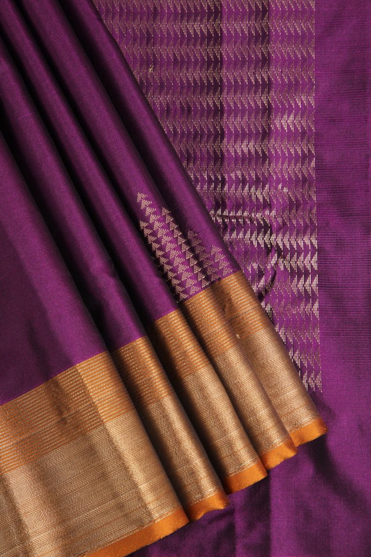 Magenta Purple Arani Silk Sarees Gold Zari with Geometric Shapes view 1
