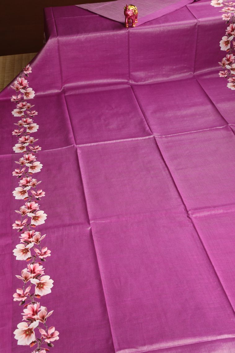 Bubblegum Pink Jute Sarees with Silver Zari Plain view 2