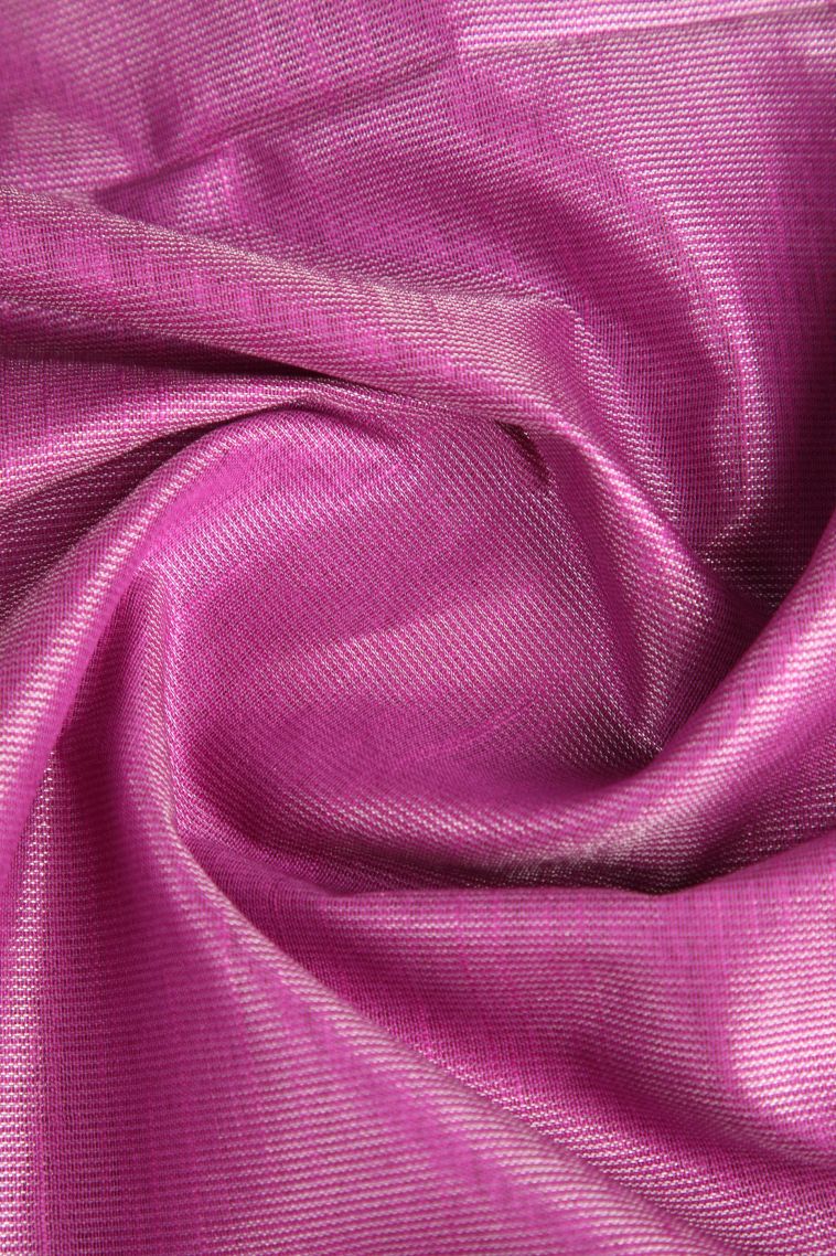 Bubblegum Pink Jute Sarees with Silver Zari Plain view 4