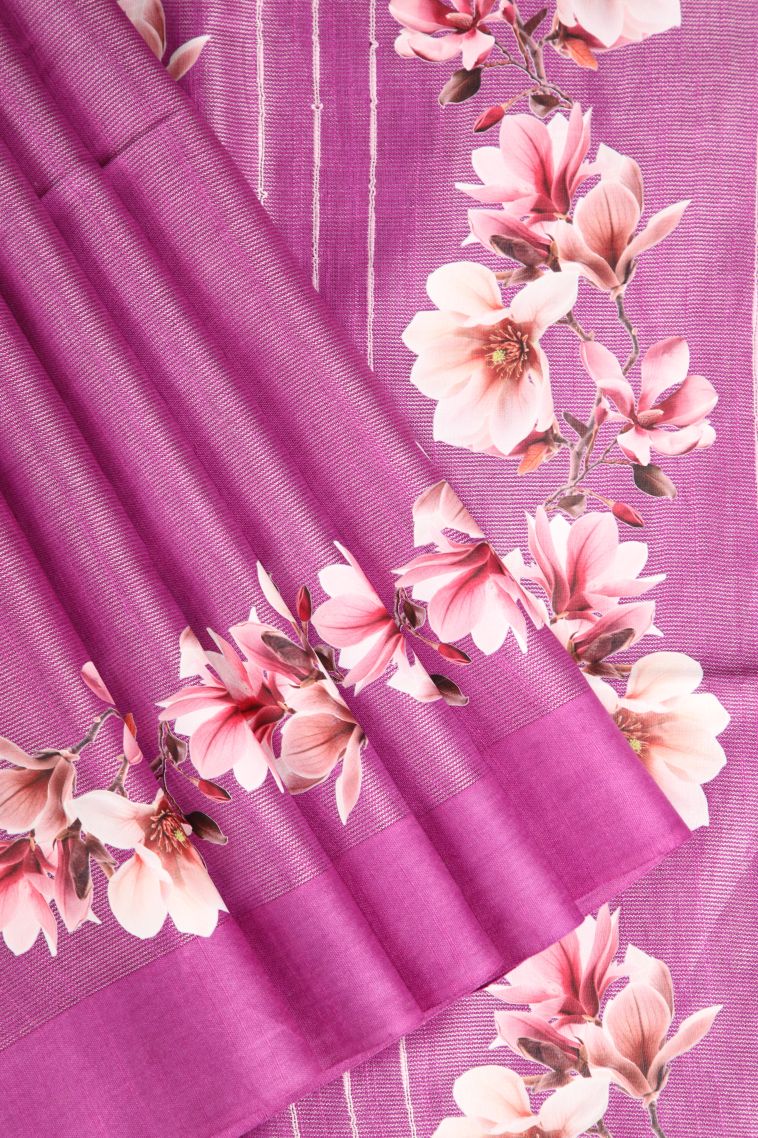 Bubblegum Pink Jute Sarees with Silver Zari Plain view 1