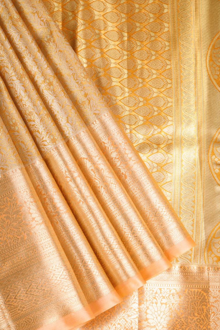 Mango Yello Apoorva Silk Sarees with Silver Zari Floral Patterns view 1
