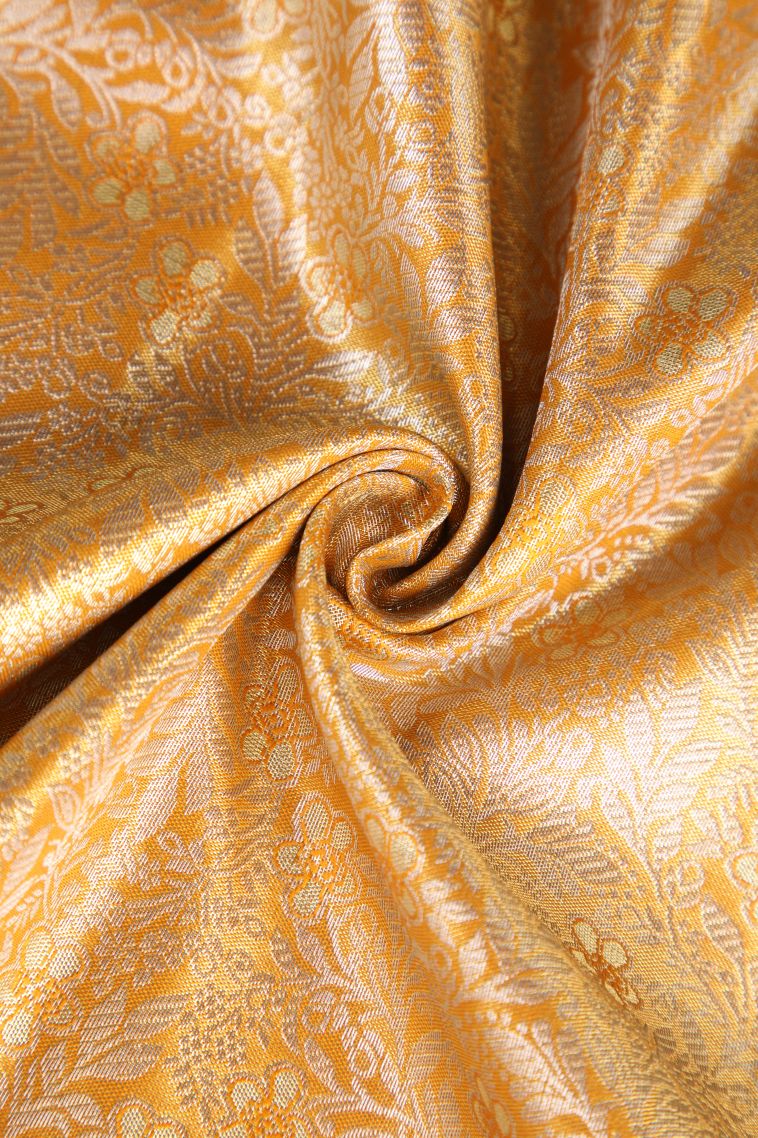 Mango Yello Apoorva Silk Sarees with Silver Zari Floral Patterns view 4
