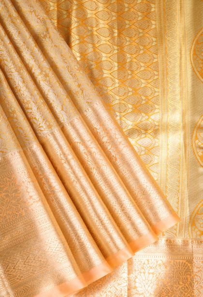 Mango Yello Apoorva Silk Sarees with Silver Zari Floral Patterns