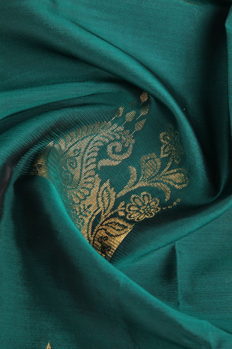 Peack Green Silk Sarees Gold Zari with Manga view 4