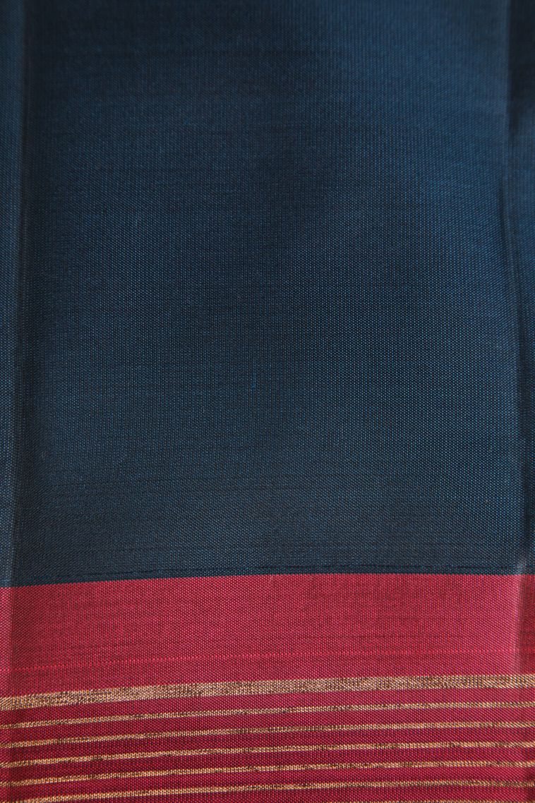Aegean Blue Soft Silk Saree with Copper Zari Peacock Motifs view 3