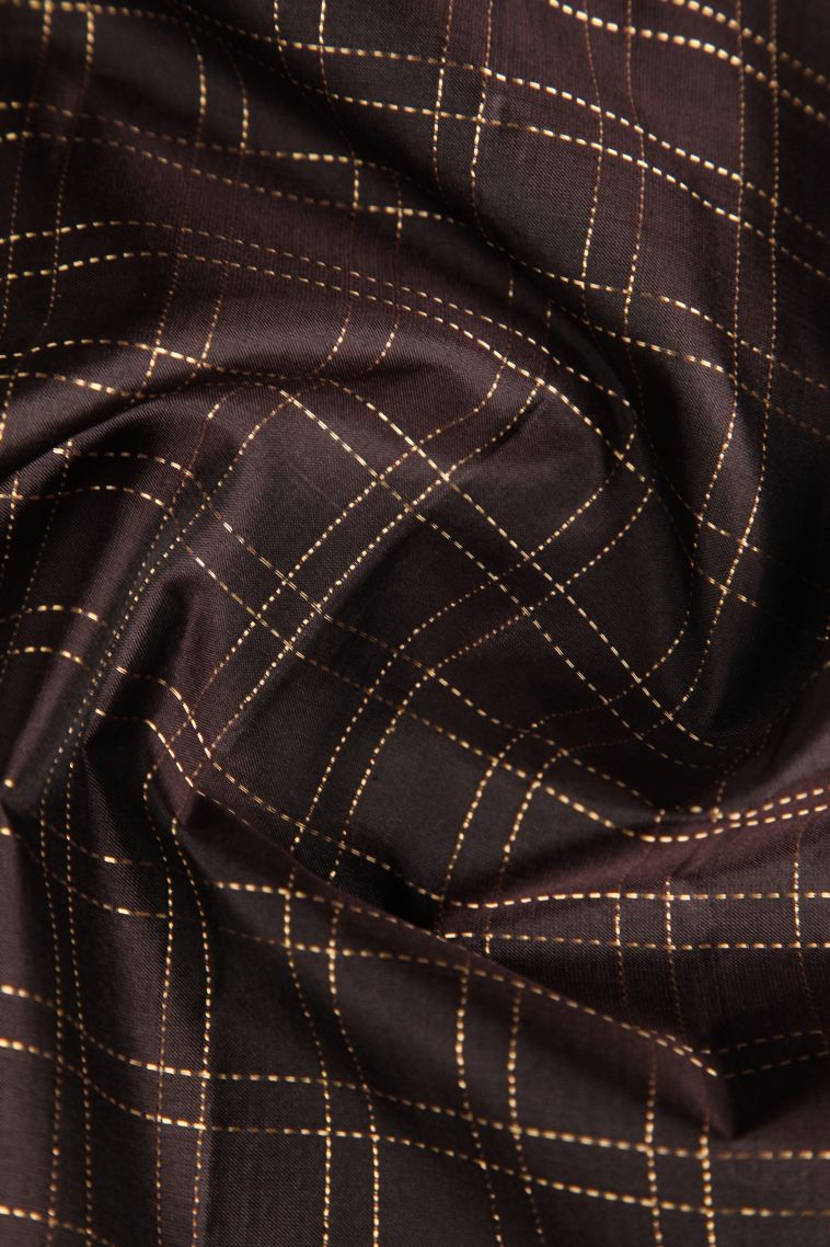 Umber Brown Soft Silk Saree with Gold Zari Checks view 4