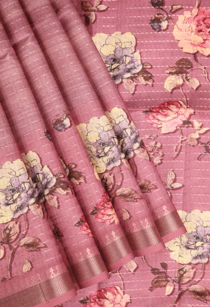 Rouge Pink Semi Tussar Silk Gold Zari with Zari Puttas
