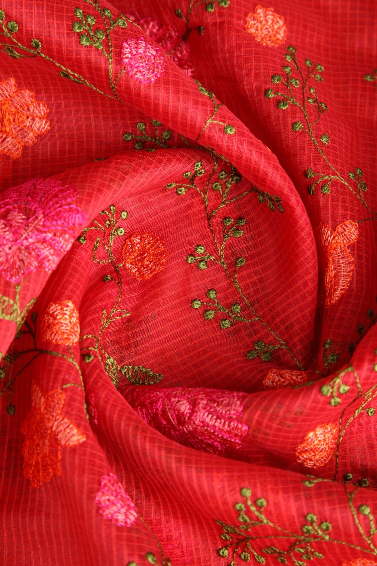Candy Red Manipuri Cotton Sarees Without Zari with Floral Patterns view 4