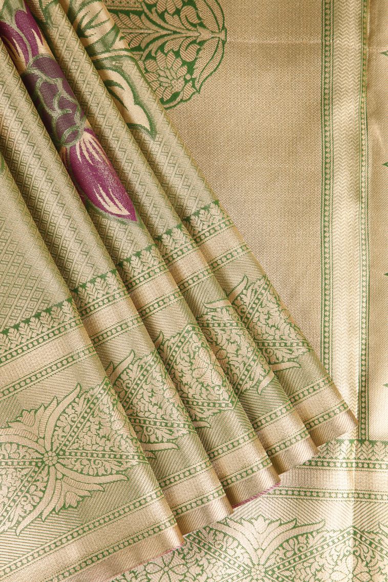 Emerald Green Apoorva Silk Sarees with Gold Zari Floral Patterns view 1