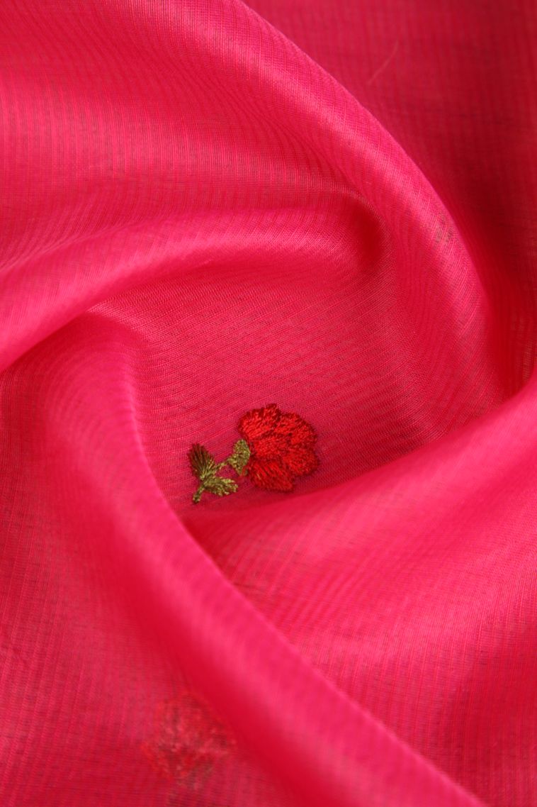 Punch Pink Manipuri Cotton Sarees with Gold Zari Embroidary view 4