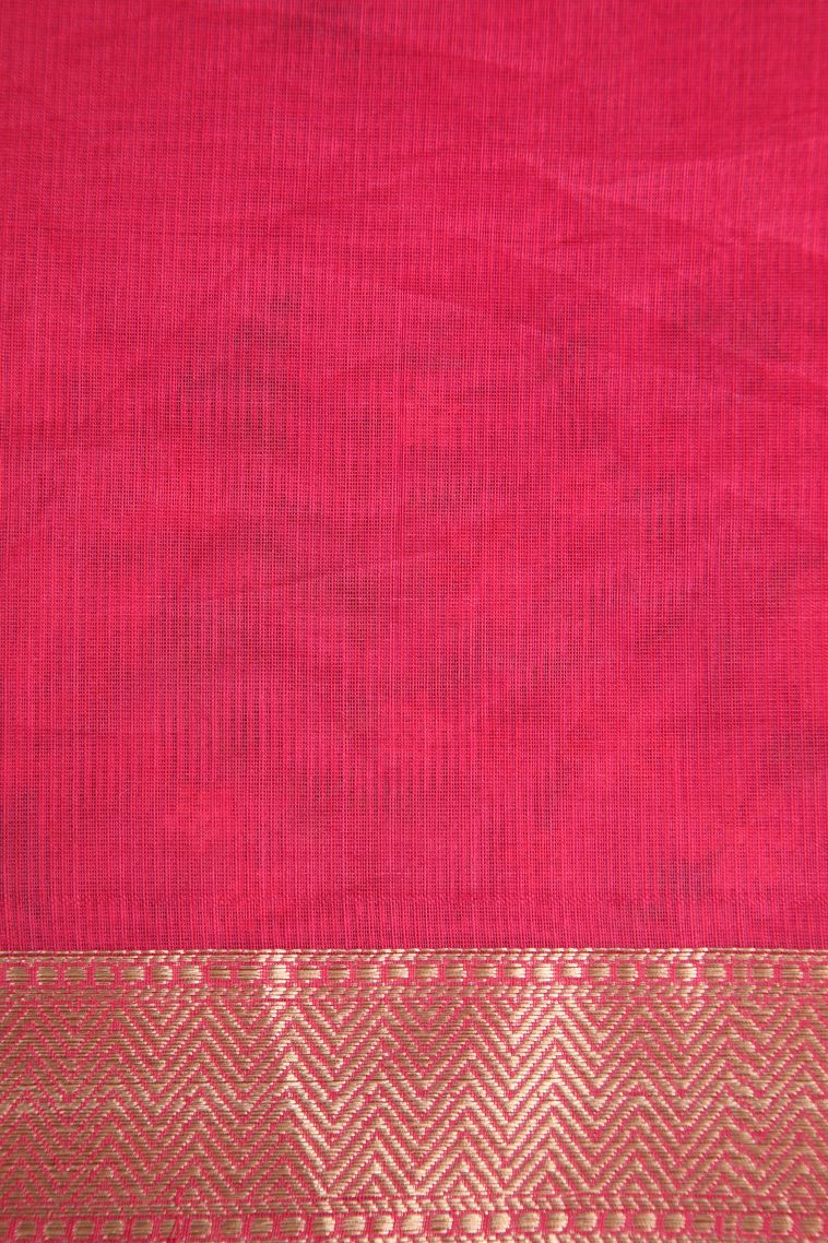 Punch Pink Manipuri Cotton Sarees with Gold Zari Embroidary view 3