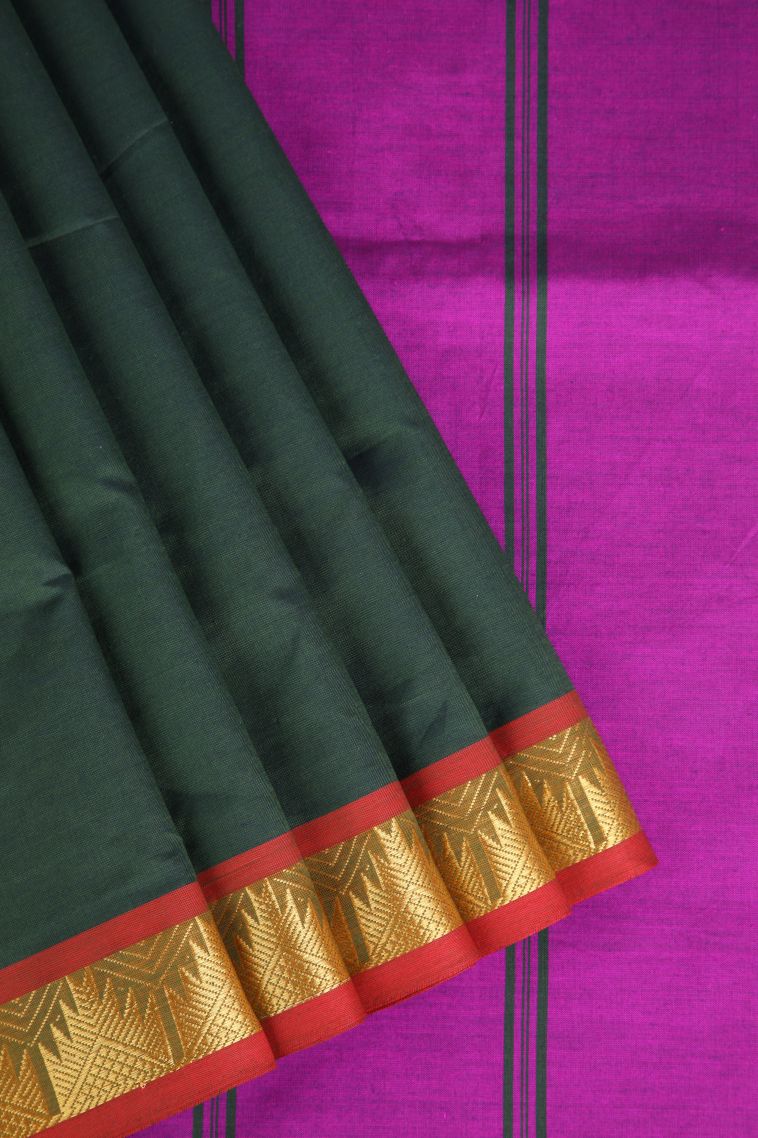Seaweed Green Poly Cotton Sarees Gold Zari with Plain