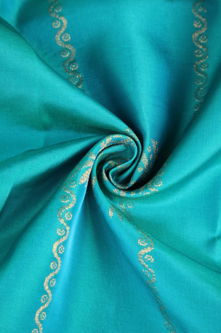 Sapphire Blue Soft Silk Saree Gold Zari with Floral Puttas view 4