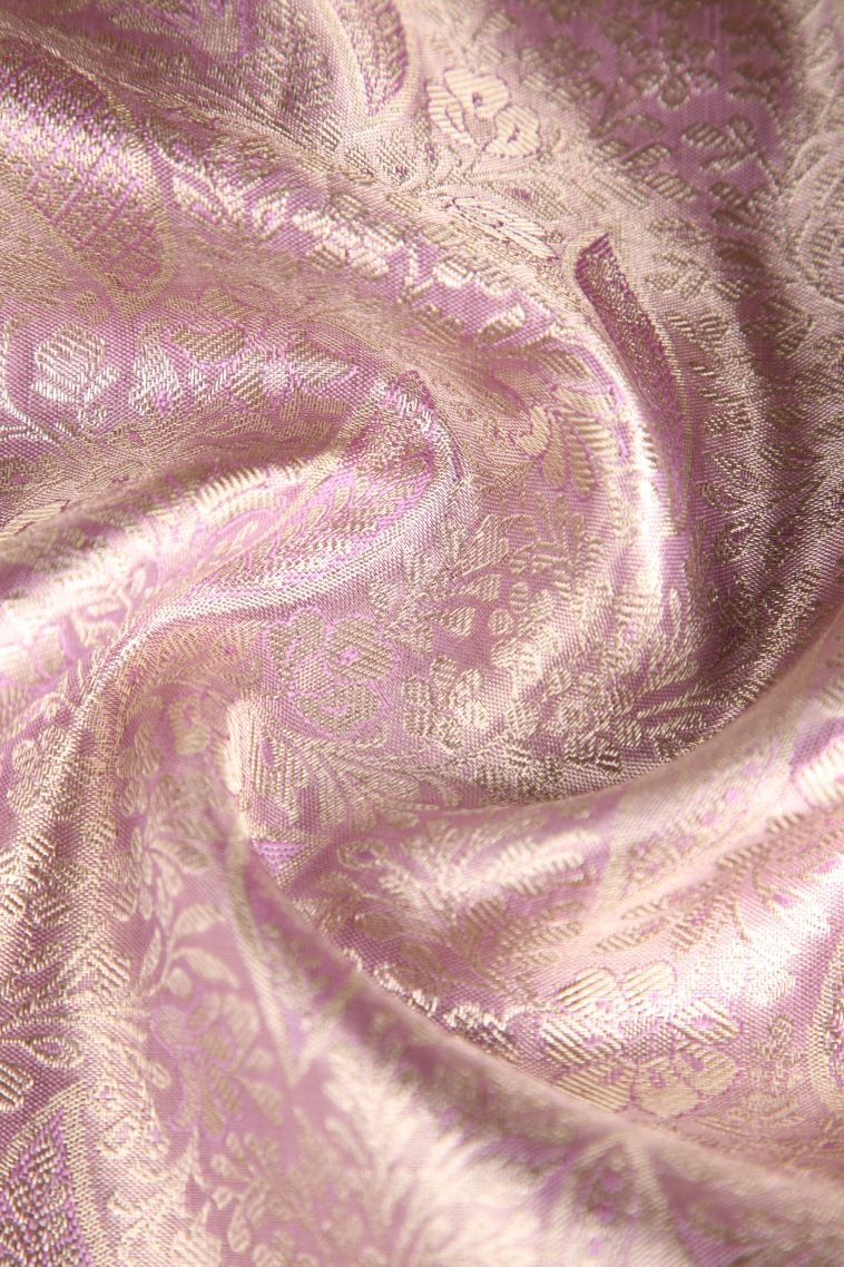 Periwinkle Purple Kanchipuram Silk Sarees with Silver Zari Floral Patterns view 4