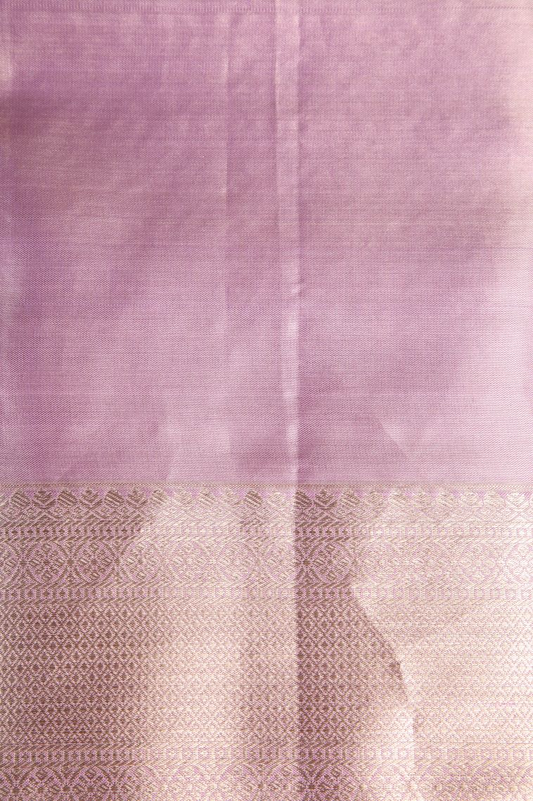 Periwinkle Purple Kanchipuram Silk Sarees with Silver Zari Floral Patterns view 3
