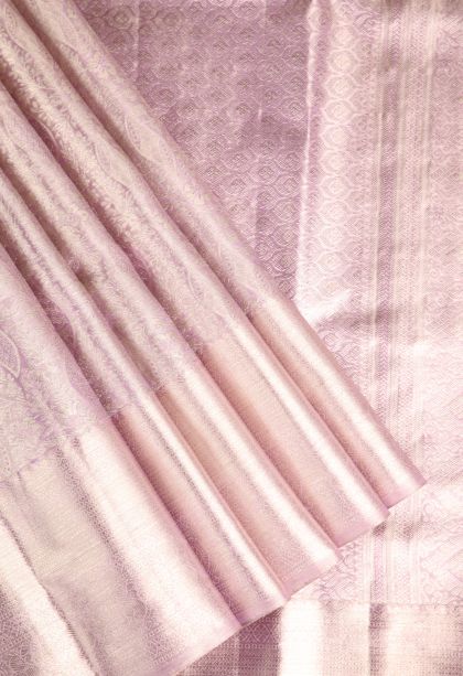 Periwinkle Purple Kanchipuram Silk Sarees with Silver Zari Floral Patterns