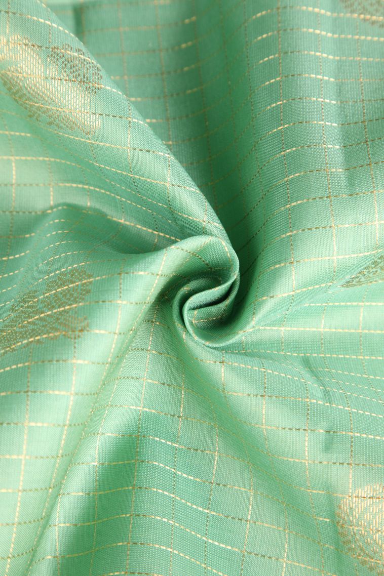 Mint Green Soft Silk Saree with Gold Zari Peacock Motifs view 4