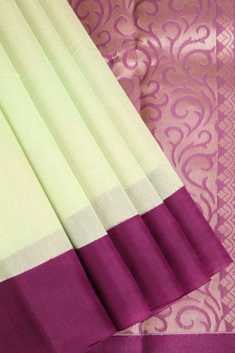 Lime Green Silk Cotton Sarees with Copper Zari Buttis (small Dots Or Motifs)