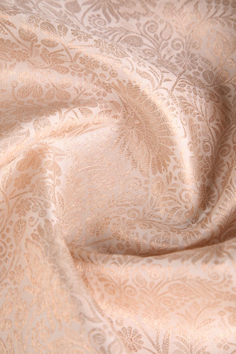 Coconut White Kanchipuram Silk Sarees with Gold Zari Floral Patterns view 4