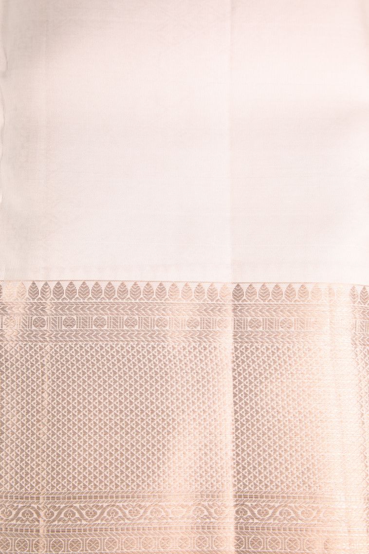 Coconut White Kanchipuram Silk Sarees with Gold Zari Floral Patterns view 3
