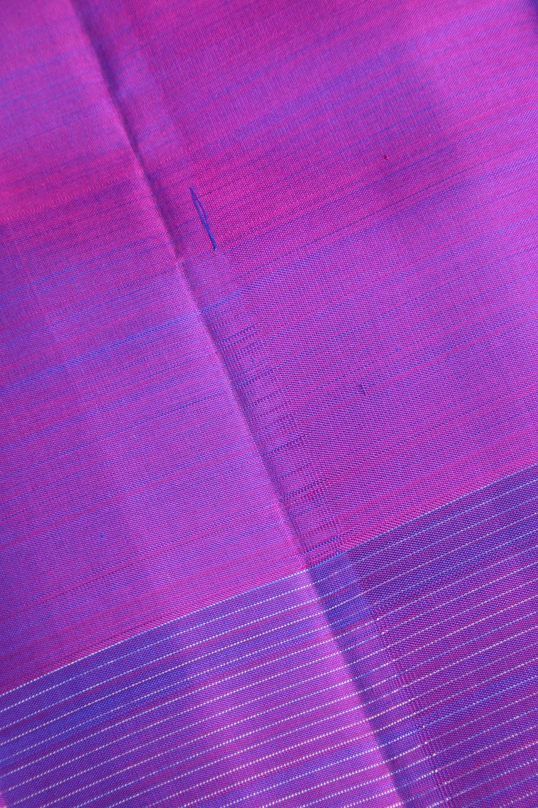 Cerulean Blue Kanchipuram Silk Sarees with Gold And Silver Zari Leaf Pattern view 3