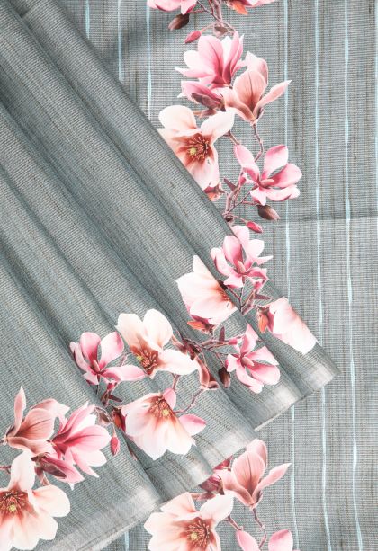 Pistachio Green Jute Sarees with Silver Zari Plain