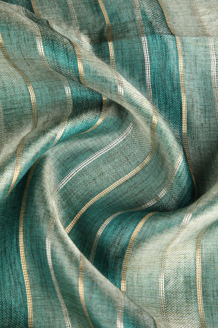 Pistachio Green Semi Tussar Silk Gold And Silver Zari with Zari Stripes view 4