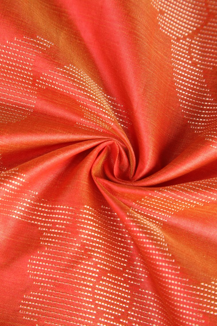 Tiger Orange Organza Saree with Silver Zari Floral Patterns view 4