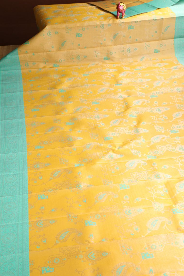 Gold Visiri Madippu Silk Sarees with Silver Zari Manga view 2