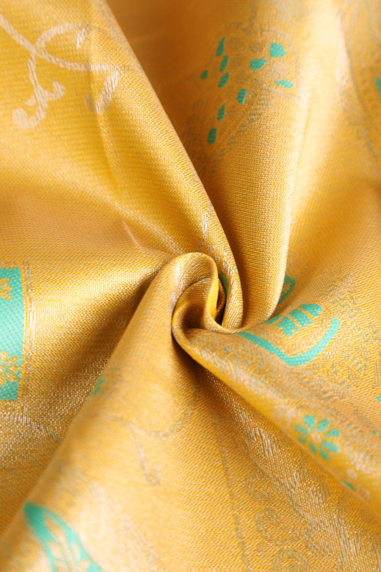 Gold Visiri Madippu Silk Sarees with Silver Zari Manga view 4