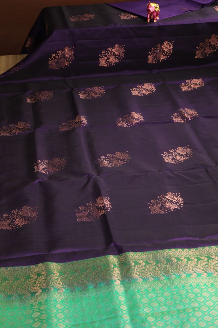 Viola Purple Soft Silk Saree with Copper Zari Butterfly Butta view 2