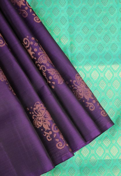 Viola Purple Soft Silk Saree with Copper Zari Butterfly Butta
