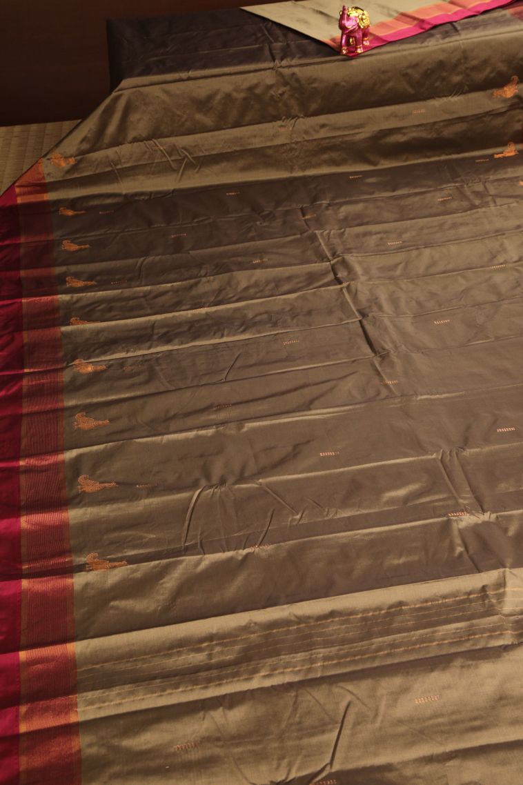 Oscar Gold Arani Silk Sarees Copper Zari with Buttis (small Dots Or Motifs) view 2