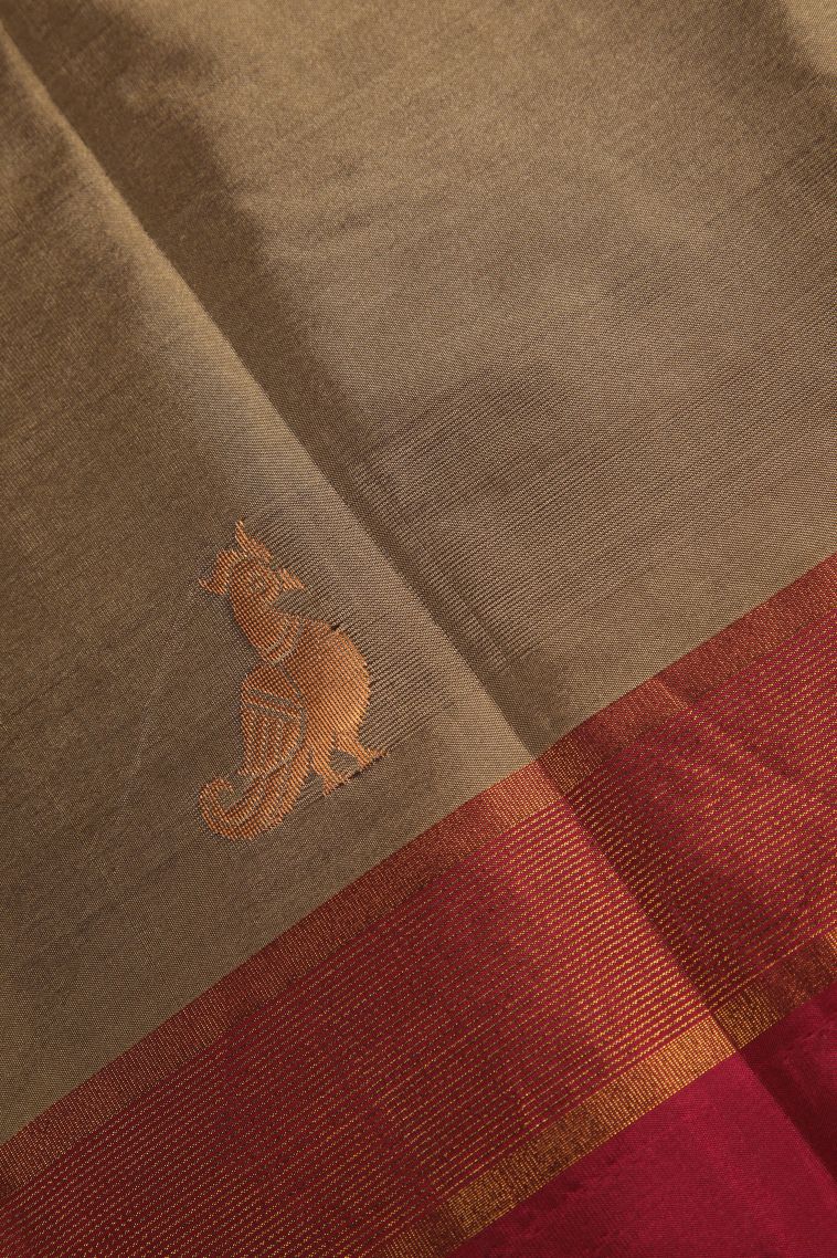 Oscar Gold Arani Silk Sarees Copper Zari with Buttis (small Dots Or Motifs) view 3