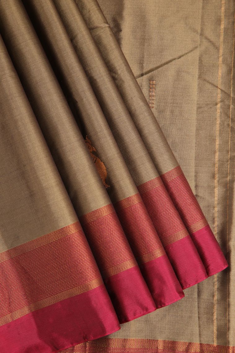 Oscar Gold Arani Silk Sarees Copper Zari with Buttis (small Dots Or Motifs) view 1