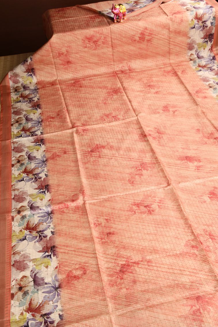 Sandstone Orange Semi Tussar Silk Gold Zari with Floral Patterns view 2