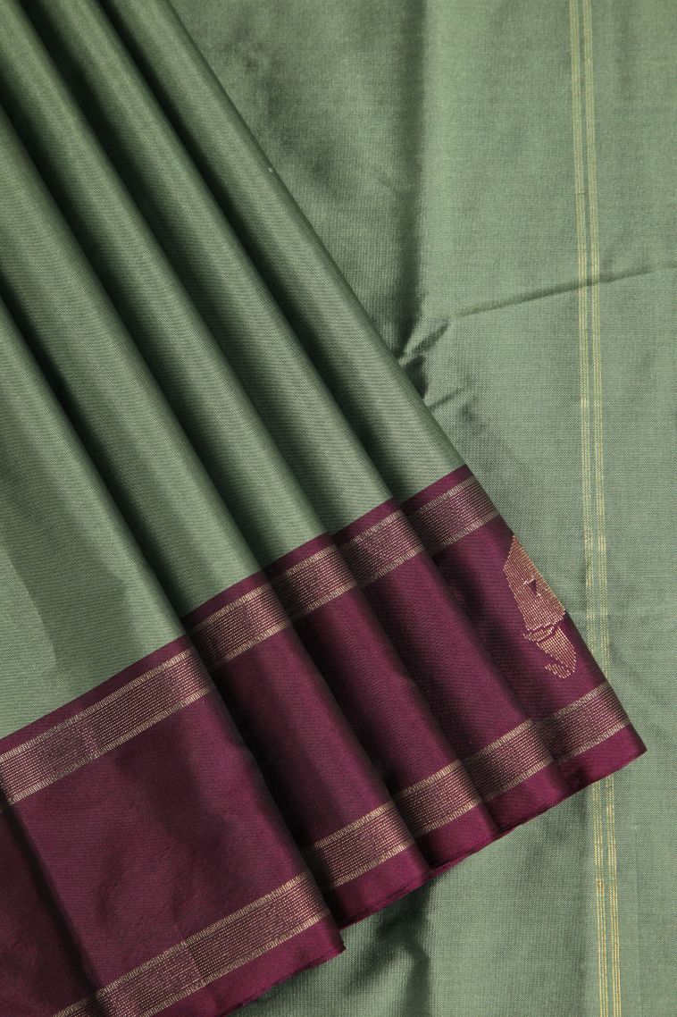 Sage Green Arani Silk Sarees Gold Zari with Buttis (small Dots Or Motifs) view 1