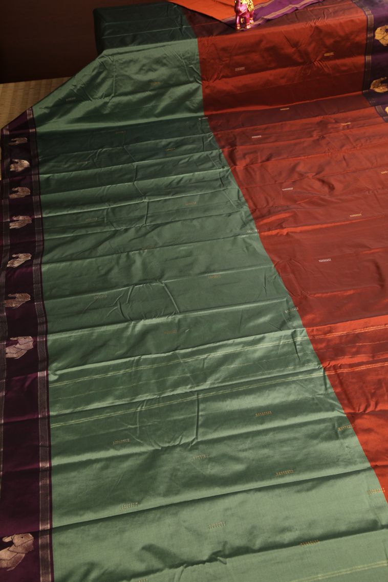 Sage Green Arani Silk Sarees Gold Zari with Buttis (small Dots Or Motifs) view 2