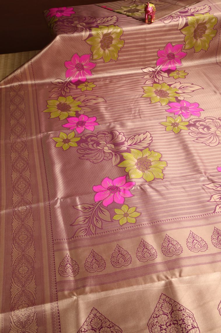 Jam Purple Apoorva Silk Sarees with Antic Zari Floral Patterns view 2