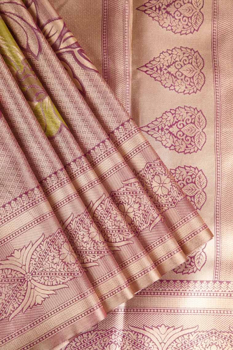 Jam Purple Apoorva Silk Sarees with Antic Zari Floral Patterns view 1