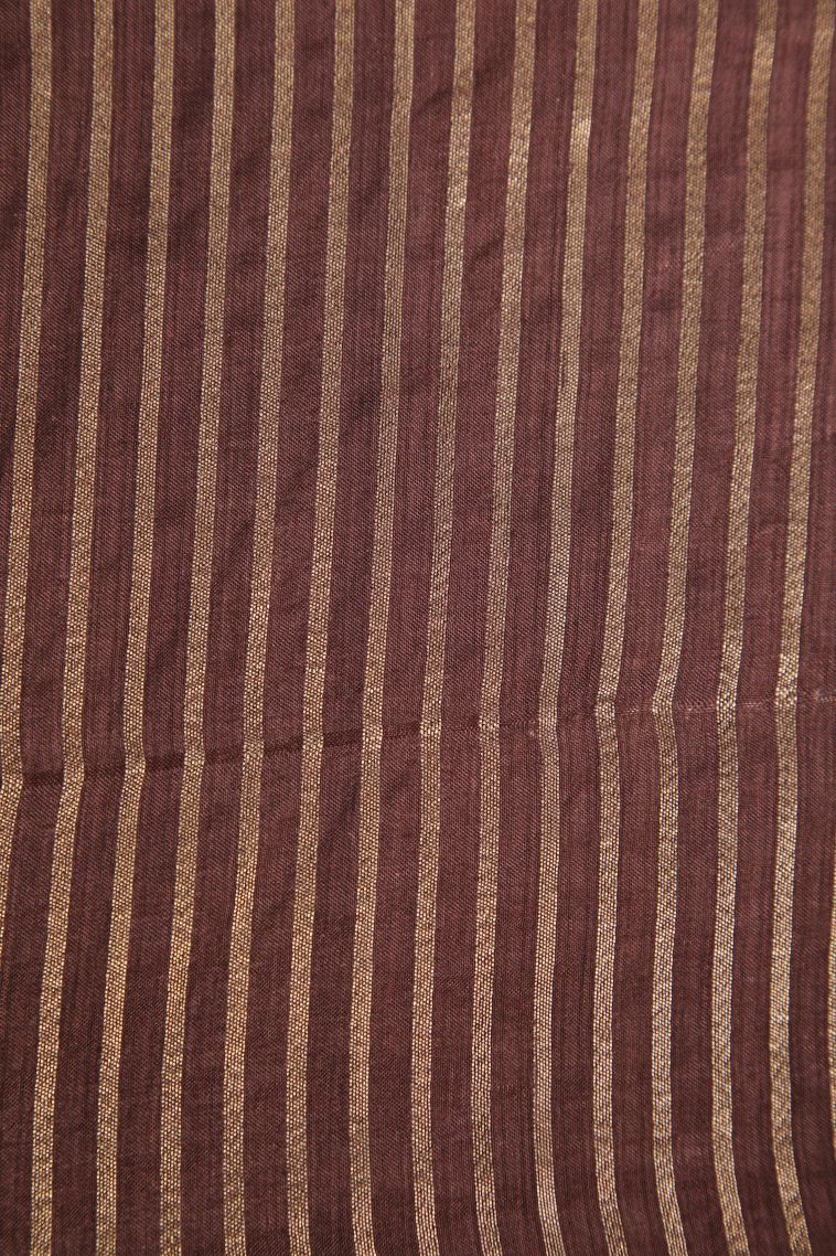 Caramel Brown Semi Raw Silk Printed Gold Zari with Zari Puttas view 3