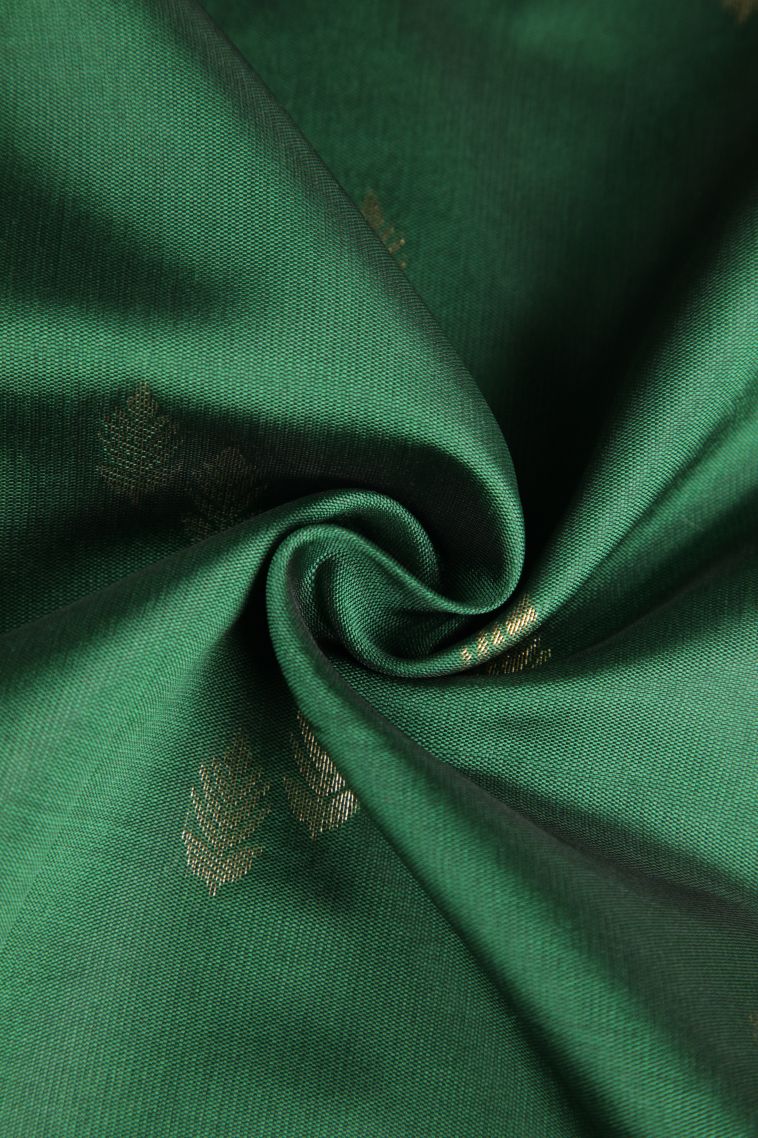 Basil Green Raw Silk Sarees with Gold Zari Leaf Pattern view 4