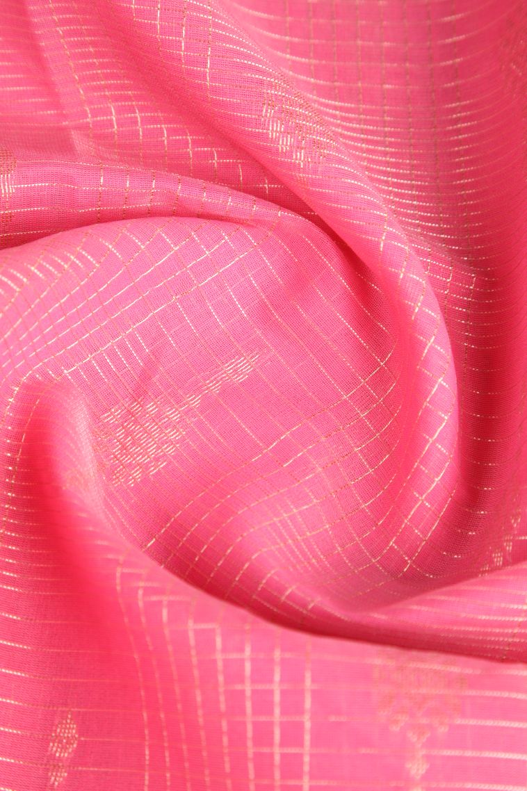 Punch Pink Silk Cotton Sarees with Copper Zari Straipes And Puttas view 4