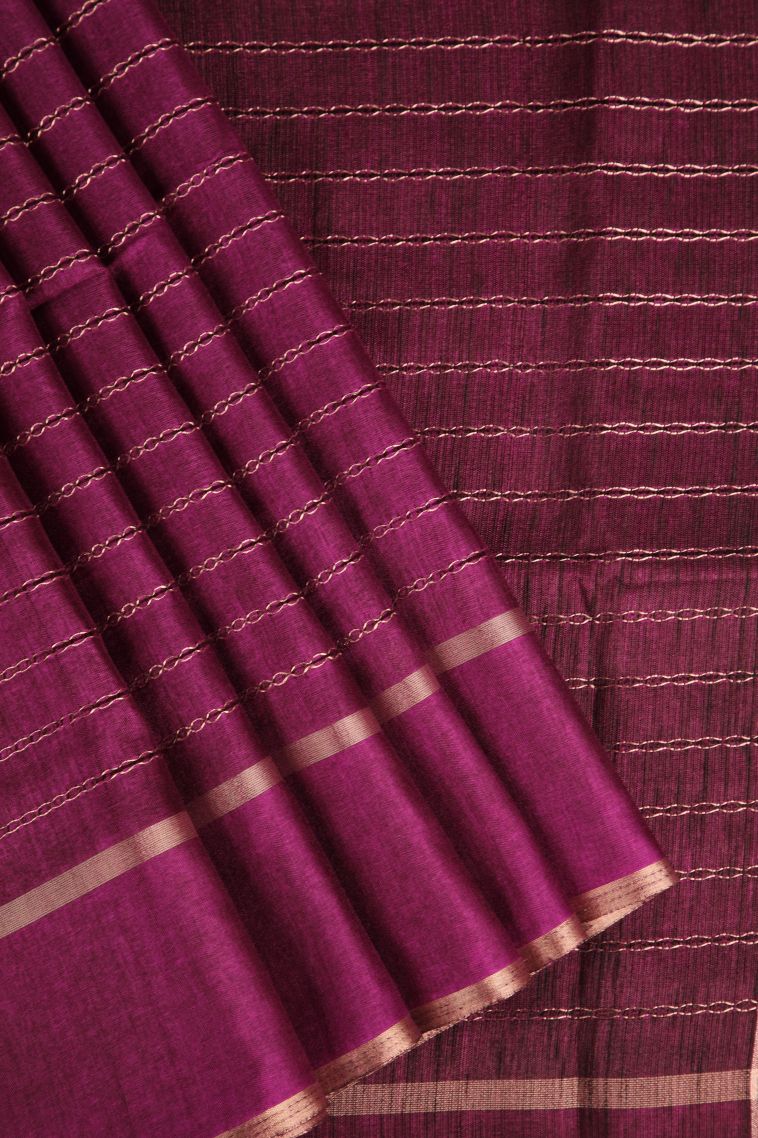 Magenta Purple Semi Tussar Silk Gold Zari with Kodi Pattern