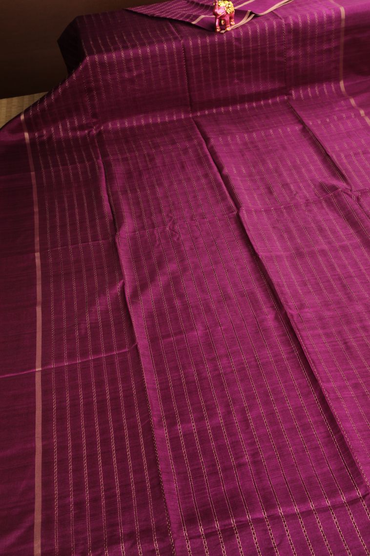Magenta Purple Semi Tussar Silk Gold Zari with Kodi Pattern view 2