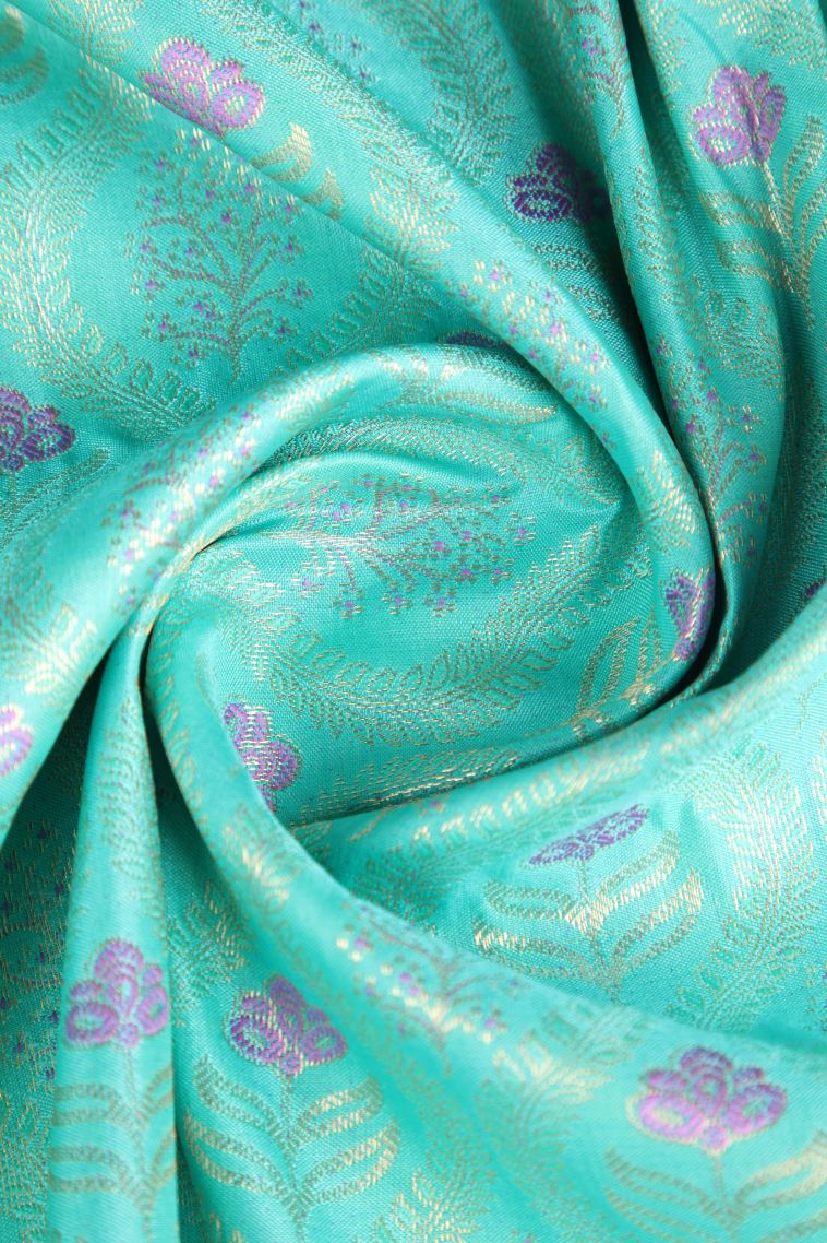 Mint Green Apoorva Silk Sarees with Gold Zari Floral Patterns view 4