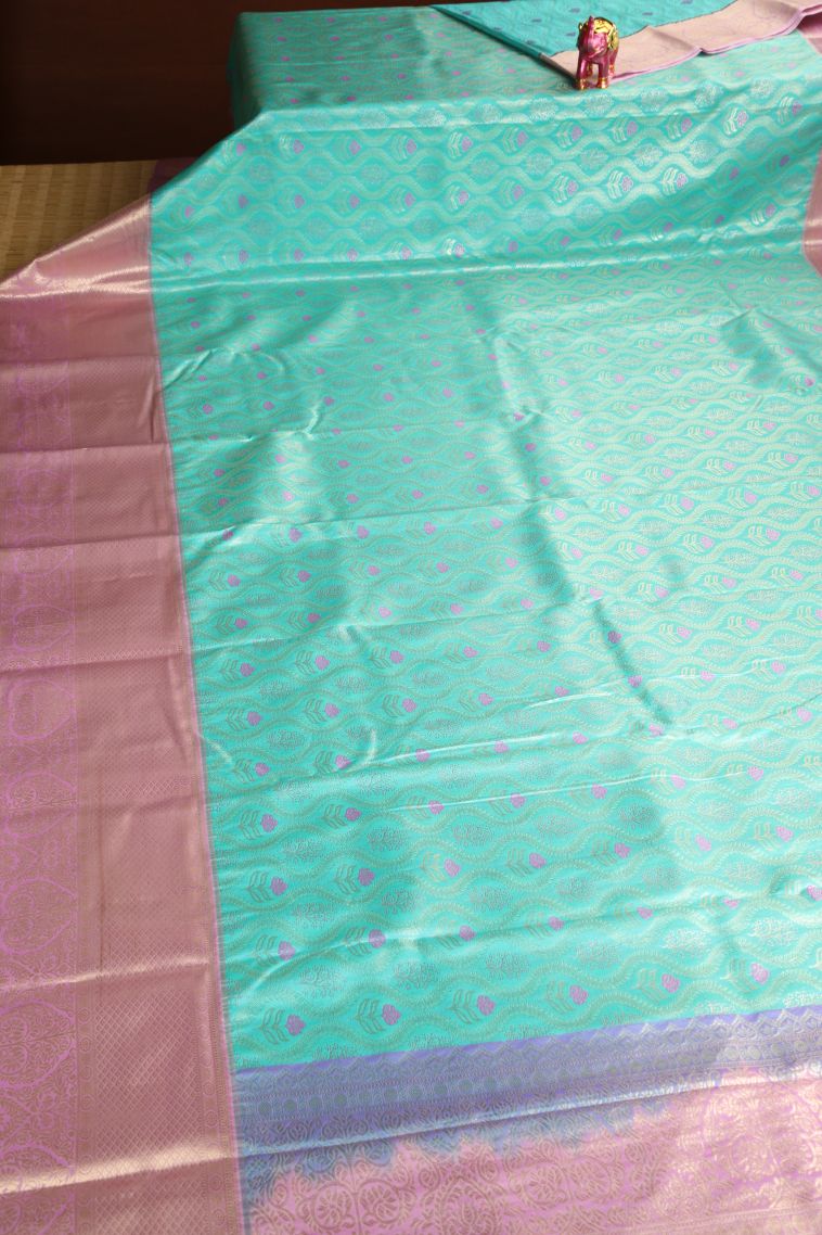 Mint Green Apoorva Silk Sarees with Gold Zari Floral Patterns view 2
